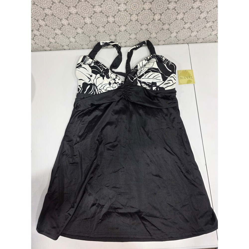 Islander Black White Floral‎ Tankini Top Womens Swimsuit Size 14